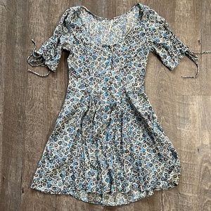 Free People Lace-Up Blue Daisy Dress